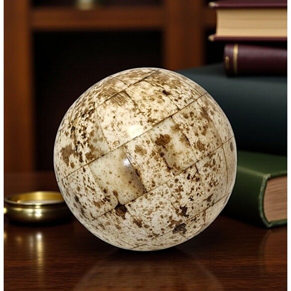 Vintage Inlaid Bone Decorative Sphere 4" Handmade Ornamental Ball Boho Decor - Picture 1 of 6